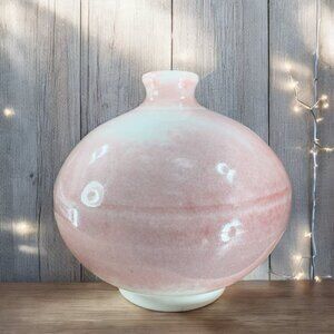Vintage Hand Made Japanese Glaze Pottery Vase Round Bottom Bud Vase Signed VTG